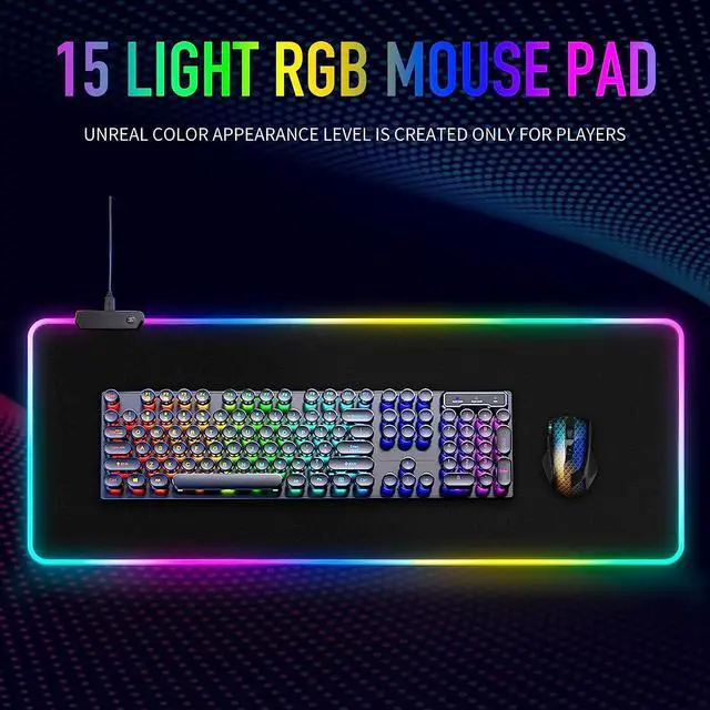Alt view image 6 of 7 - Bailink Large RGB Gaming Mouse Pad,15 Light Modes Touch Control Extended Soft Computer Keyboard Mat Non-Slip Rubber Base for Gamer Esports Pros,35.4X15.7X0.157 inch,Black