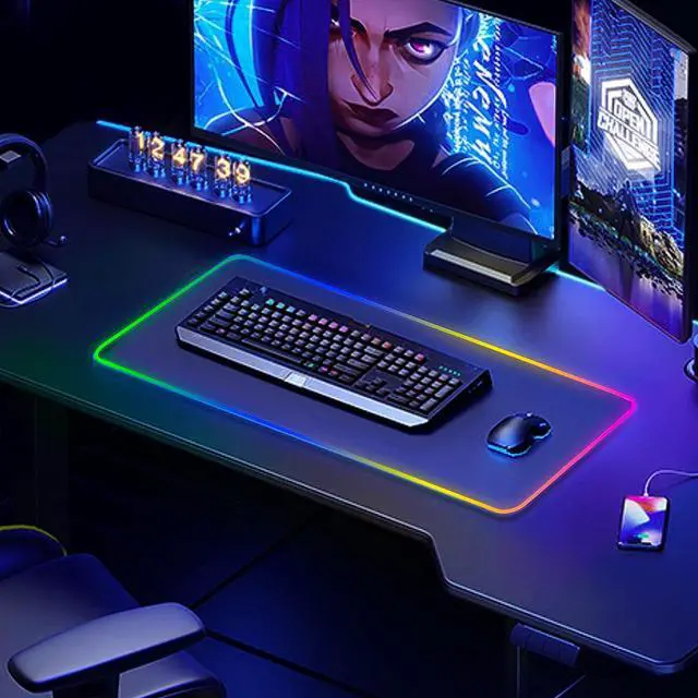 Alt view image 5 of 7 - Bailink Large RGB Gaming Mouse Pad,15 Light Modes Touch Control Extended Soft Computer Keyboard Mat Non-Slip Rubber Base for Gamer Esports Pros,35.4X15.7X0.157 inch,Black