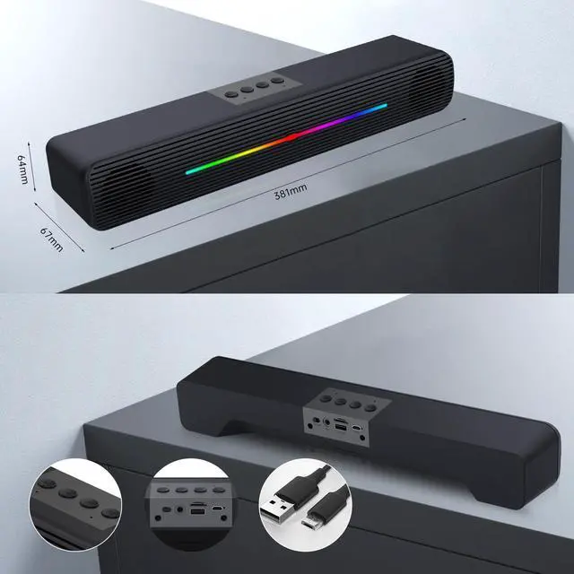Alt view image 4 of 6 - Bailink Computer Speakers for Desktop pc, Bluetooth and 3.5mm Aux-in Computer RGB SoundBar Speaker built-in 1200mAh battery for Laptop, PCs, Monitor, Xbox, Tablets, TV, Wireless Gaming Speakers