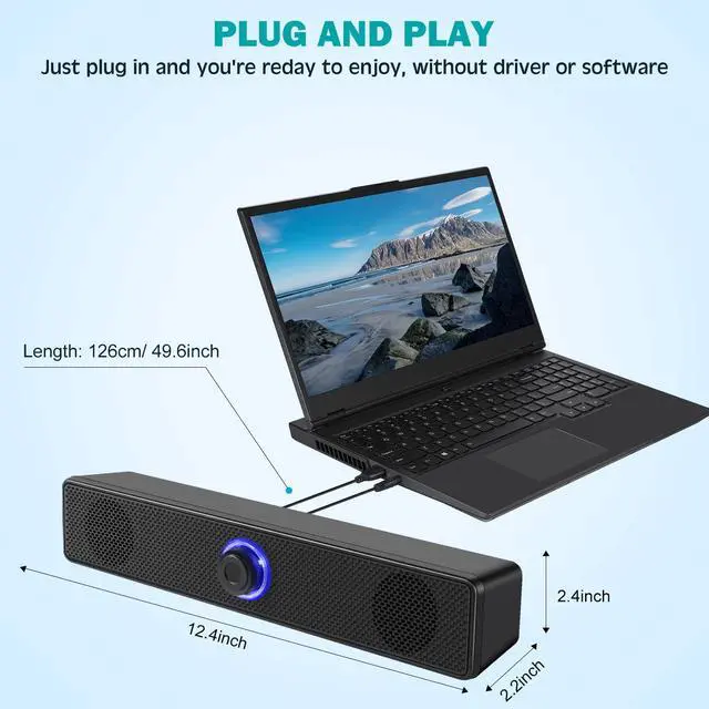 Alt view image 5 of 7 - Bailink Computer Speakers, Blue LED SoundBar Speaker, USB Powered PC Speakers Wired Stereo Desktop Speakers for Computer, Desktop, Laptop, PC, Pad, Cellphone [2025 Version]