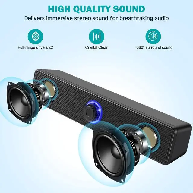 Alt view image 2 of 7 - Bailink Computer Speakers, Blue LED SoundBar Speaker, USB Powered PC Speakers Wired Stereo Desktop Speakers for Computer, Desktop, Laptop, PC, Pad, Cellphone [2025 Version]