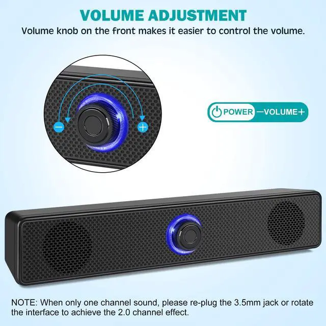 Alt view image 4 of 7 - Bailink Computer Speakers, Blue LED SoundBar Speaker, USB Powered PC Speakers Wired Stereo Desktop Speakers for Computer, Desktop, Laptop, PC, Pad, Cellphone [2025 Version]