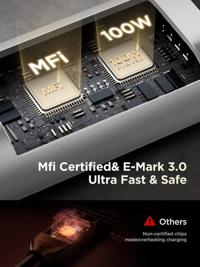 Alt view image 4 of 7 - 6.6ft USB C Cable,100W USB C to USB C Fast Charging Cable with E-Marker Chip,Power Delivery Nylon Braided C to C Charger Cord 5A for MacBook Pro/Air, Galaxy S24 S23 S20,LG,ONEPLUS iPhone 15,PS5,Switch