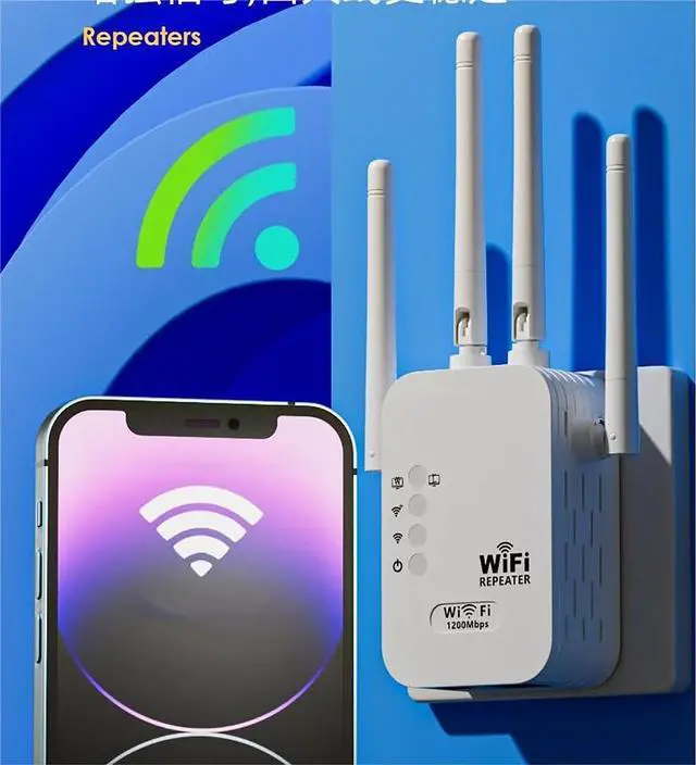 Alt view image 3 of 6 - WiFi Extender, WiFi Booster and Signal Amplifier up to 8470Sq.ft, 1200Mbps Wirless WiFi Extenders Signal Booster 5GHz & 2.4GHz for Home, Internet Booster, Repeater with Ethernet Port & Access Point
