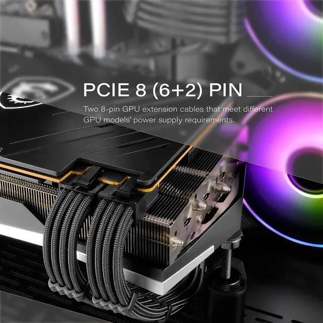 Alt view image 3 of 7 - Bailink PSU Cable Extension ATX Sleeved Custom Mod GPU PC Power Supply Soft Nylon Braided with Comb Kit 24PIN/8PIN to 6+2Pin/ 8PIN to 4+4PIN-30CM 300MM - Black