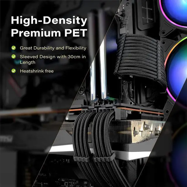 Alt view image 6 of 7 - Bailink PSU Cable Extension ATX Sleeved Custom Mod GPU PC Power Supply Soft Nylon Braided with Comb Kit 24PIN/8PIN to 6+2Pin/ 8PIN to 4+4PIN-30CM 300MM - Black