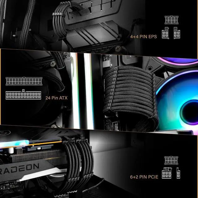 Alt view image 5 of 7 - Bailink PSU Cable Extension ATX Sleeved Custom Mod GPU PC Power Supply Soft Nylon Braided with Comb Kit 24PIN/8PIN to 6+2Pin/ 8PIN to 4+4PIN-30CM 300MM - Black