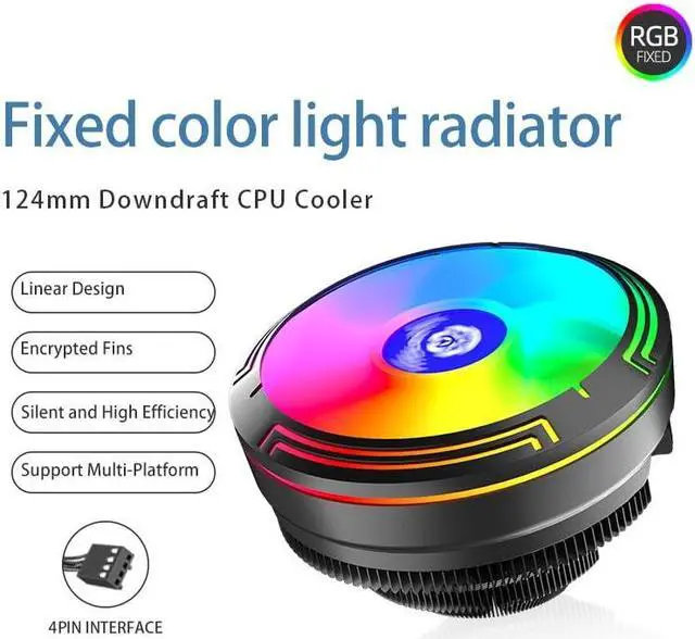 Alt view image 3 of 7 - Bailink CPU Cooler, 124mm RGB & PWM Cooling PC Radiator Fan, Low-Profile CPU Air Cooler 95W TDP Air Cooler 12V 4PIN PWM Fan Black Aluminum Fins for Intel LGA1700 1200 1150 1155 1156 AM3 AM4