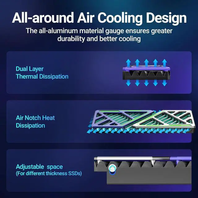 Alt view image 6 of 6 - 2025 NEW M.2 SSD HeatSink, M.2 Heatsink Cooler for PC/PS5/mATX/MiniATX, NVMe M.2 2280 SSD Double-Sided Heat Sinks with Silicone Thermal Pad, Low Profile Aluminum Convective NVMe Heatsink