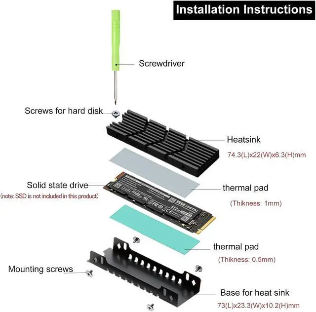 Alt view image 3 of 7 - Bailink M.2 Heatsink NVMe SSD PS5 Heat Sink Computer PC PCIE M2 2280 SSD Cooler with Thermal Silicone pad for PC / PS5 for Samsung 990 980 970 EVO Plus SN850 SN750 SN570 Firecuda 530 Black