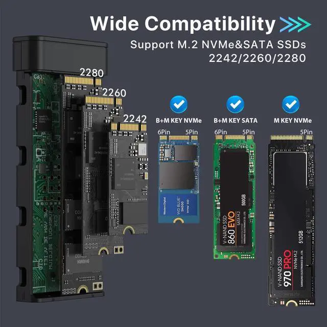 Alt view image 5 of 7 - Bailink M.2 NVME SSD Enclosure with Cooling Fan, 10 Gbps USB C 3.2 Gen 2 PCIE NVME Adapter, 6Gbps SATA, M.2 Reader with Aluminum Case Support UASP Trim for PCIe M-Key(B+M Key) SSD 2242/2260/2280