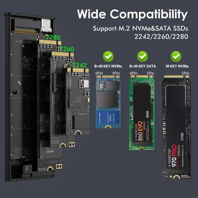 Alt view image 4 of 7 - Bailink RGB M.2 NVMe SSD Enclosure Adapter USB C 3.2 Gen 2 10Gbps M.2 NVMe to SATA Reader, 6Gbps SATA, NVMe Enclosure Aluminum Case Support UASP Trim for PCIe M-Key(B+M Key) SSD Size 2242/2260/2280