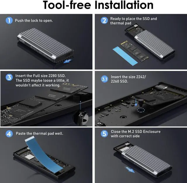 Alt view image 6 of 7 - Bailink RGB M.2 NVMe SSD Enclosure Adapter USB C 3.2 Gen 2 10Gbps M.2 NVMe to SATA Reader, 6Gbps SATA, NVMe Enclosure Aluminum Case Support UASP Trim for PCIe M-Key(B+M Key) SSD Size 2242/2260/2280