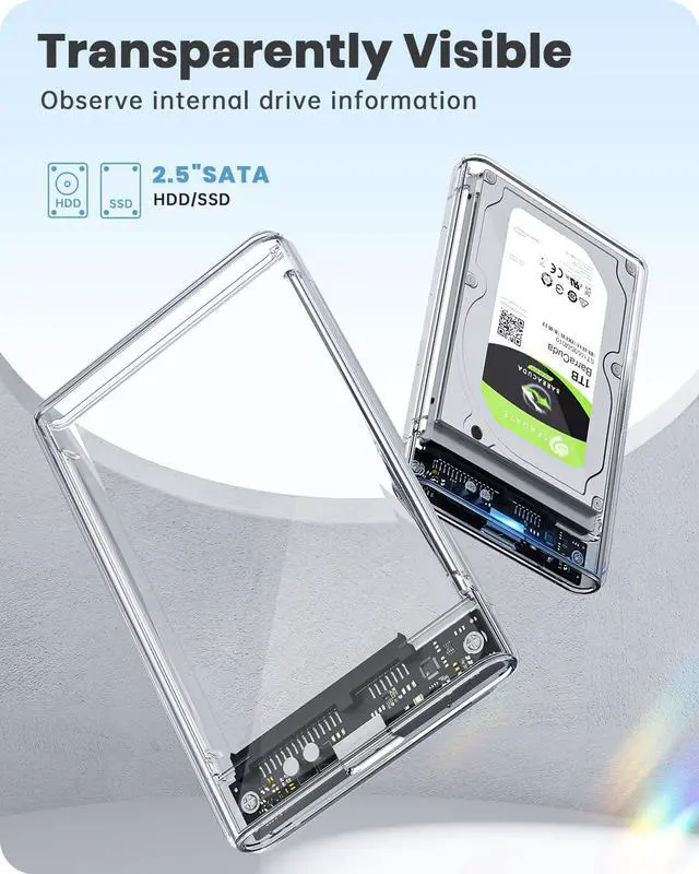 Alt view image 3 of 7 - Bailink 2.5'' External Hard Drive Enclosure USB 3.0 to SATA III Tool Free Clear External Hard Drive Case for 7mm/9.5mm 2.5 inch SSD HDD with UASP, For WD Toshiba Samsung PS4 Xbox PC TV