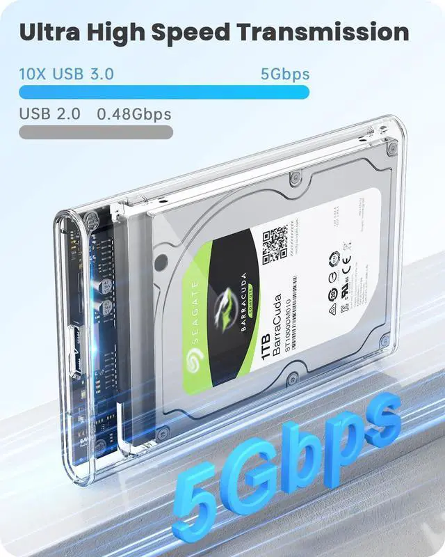 Alt view image 2 of 7 - Bailink 2.5'' External Hard Drive Enclosure USB 3.0 to SATA III Tool Free Clear External Hard Drive Case for 7mm/9.5mm 2.5 inch SSD HDD with UASP, For WD Toshiba Samsung PS4 Xbox PC TV