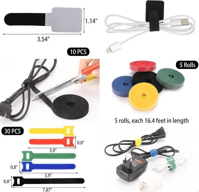 Alt view image 2 of 6 - Bailink 204PCS Cable Management Kit,4 Cable Sleeve 38 Cable Clips with 7 Cord Holders, 30+5Roll Cable Organizer Straps and 100 Fastening Cable Ties,20 Cable Zip Tie Mounts for Computer TV Under Desk