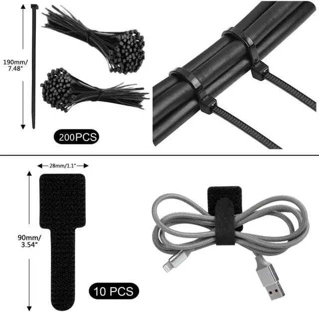Alt view image 3 of 7 - 300 Pcs Cable Management Kit,4 Cable Sleeves,37 Cable Clips,7 Cable Holders,10 Zip Tie Mounts,20 Cable Clip Nails,200 Cable Fastening Ties,20+2 Roll Cable Straps for TV PC Computer Under Desk
