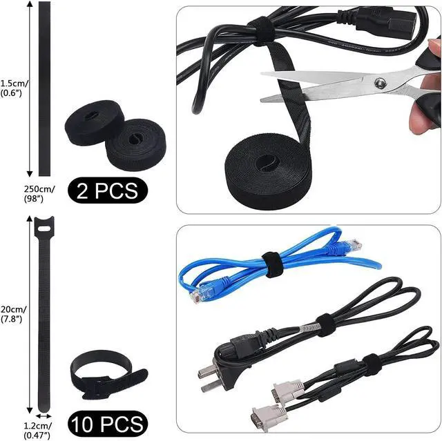 Alt view image 7 of 7 - 300 Pcs Cable Management Kit,4 Cable Sleeves,37 Cable Clips,7 Cable Holders,10 Zip Tie Mounts,20 Cable Clip Nails,200 Cable Fastening Ties,20+2 Roll Cable Straps for TV PC Computer Under Desk