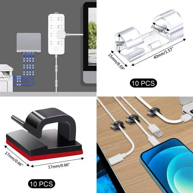 Alt view image 6 of 7 - 300 Pcs Cable Management Kit,4 Cable Sleeves,37 Cable Clips,7 Cable Holders,10 Zip Tie Mounts,20 Cable Clip Nails,200 Cable Fastening Ties,20+2 Roll Cable Straps for TV PC Computer Under Desk