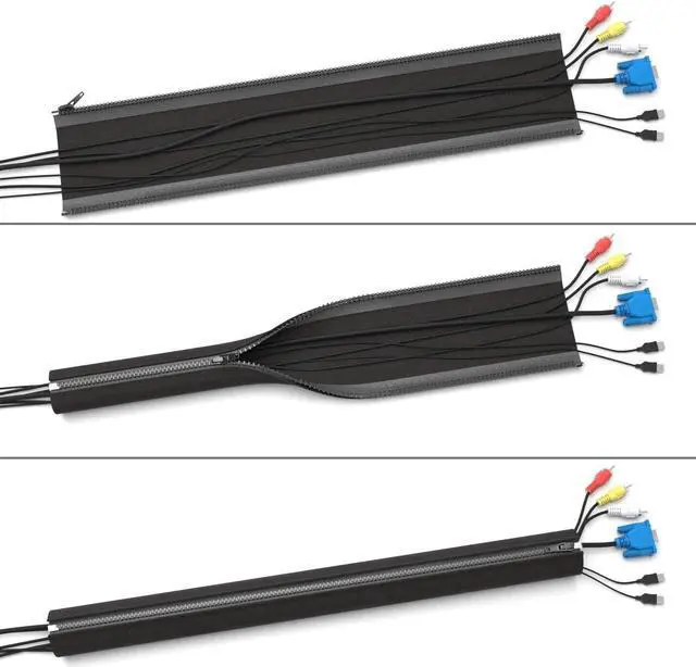Alt view image 2 of 5 - Bailink 4 Pack Cable Management Sleeve and Cable Sleeves Wrapper for Cords, PC Cable Management an and Wire Hider,19-20 Inch Cord Organizer System with Zipper for TV Computer Office Home