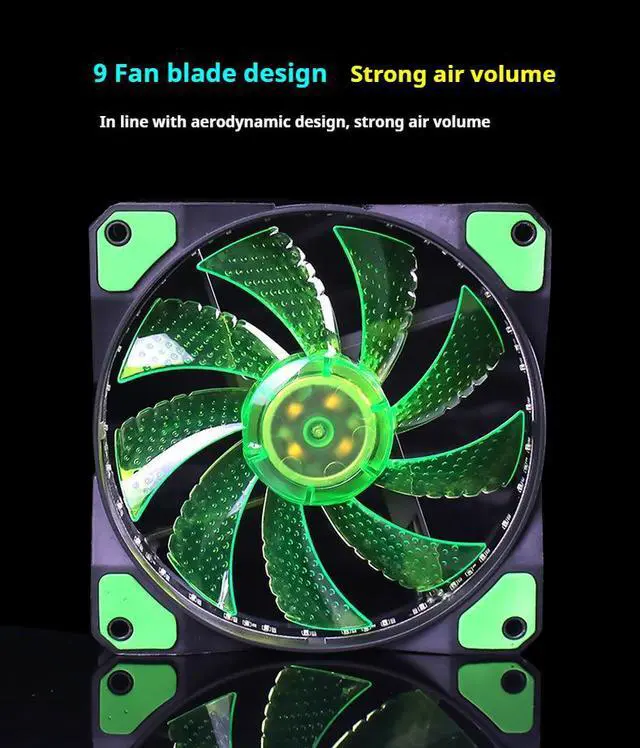 Alt view image 6 of 7 - 3 Pack 120mm PC Case Cooling Fan, Bailink 120mm Blue LED Ultra Silent Case Fan,Computer LED Cooler High Airflow Fans with 15 LEDs & Anti-Vibration Rubber Pads - (3 Pack) Green