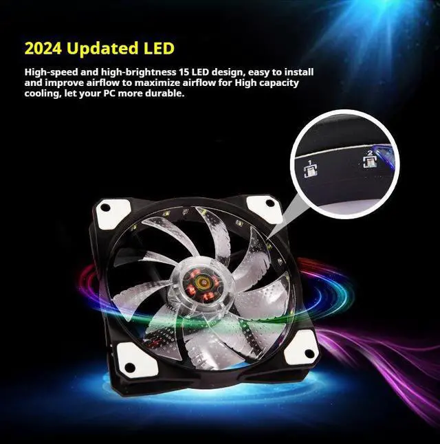 Alt view image 3 of 7 - 3 Pack 120mm PC Case Cooling Fan, Bailink 120mm Blue LED Ultra Silent Case Fan,Computer LED Cooler High Airflow Fans with 15 LEDs & Anti-Vibration Rubber Pads - (3 Pack) Green