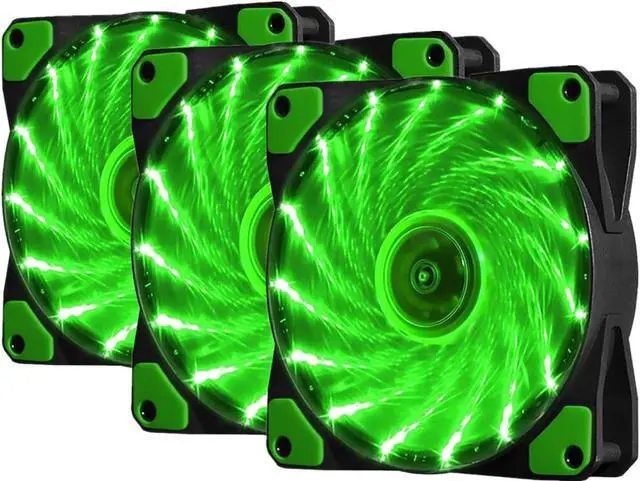 Main image of 3 Pack 120mm PC Case Cooling Fan, Bailink 120mm Blue LED Ultra Silent Case Fan,Computer LED Cooler High Airflow Fans with 15 LEDs & Anti-Vibration Rubber Pads - (3 Pack) Green
