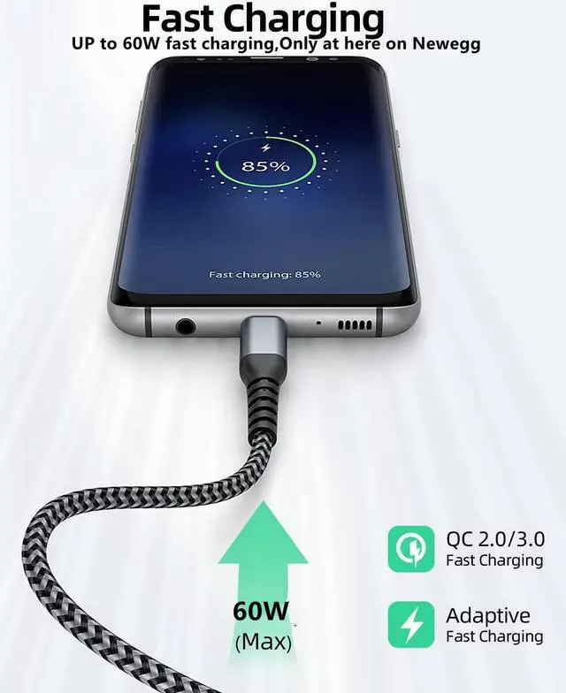 Alt view image 3 of 6 - USB Type C Cable, 3 Pack 6.6ft USB A to USB C Nylon Braid 60W Fast Charging Cord Super Speed Data Sync Transfer Charger Cable Compatible with Galaxy S20 S10 S9, Note 20 10, LG,ONEPLUS iPhone 15/15 Pro
