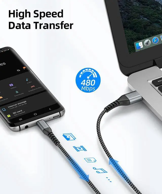 Alt view image 5 of 6 - USB Type C Cable, 3 Pack 6.6ft USB A to USB C Nylon Braid 60W Fast Charging Cord Super Speed Data Sync Transfer Charger Cable Compatible with Galaxy S20 S10 S9, Note 20 10, LG,ONEPLUS iPhone 15/15 Pro