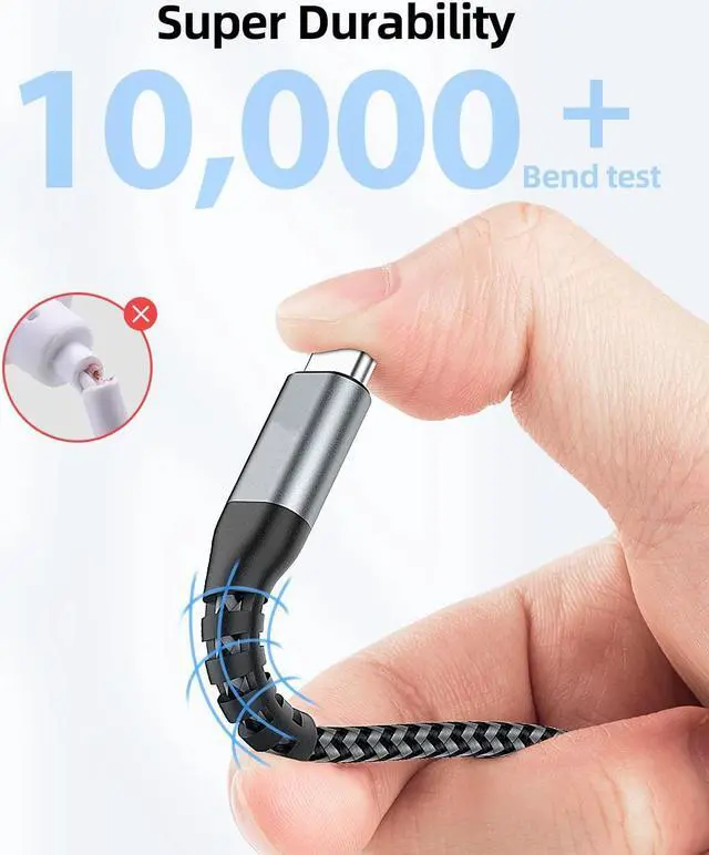 Alt view image 4 of 6 - USB Type C Cable, 3 Pack 6.6ft USB A to USB C Nylon Braid 60W Fast Charging Cord Super Speed Data Sync Transfer Charger Cable Compatible with Galaxy S20 S10 S9, Note 20 10, LG,ONEPLUS iPhone 15/15 Pro