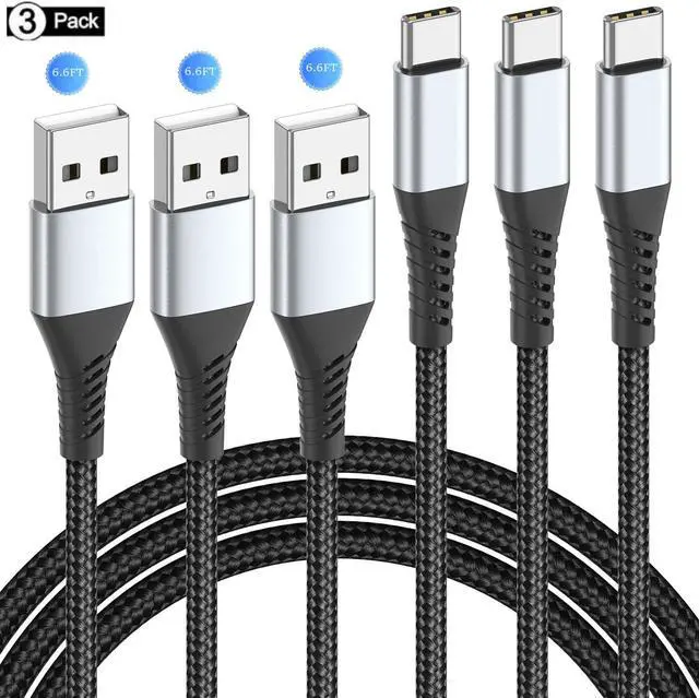 Main image of USB Type C Cable, 3 Pack 6.6ft USB A to USB C Nylon Braid 60W Fast Charging Cord Super Speed Data Sync Transfer Charger Cable Compatible with Galaxy S20 S10 S9, Note 20 10, LG,ONEPLUS iPhone 15/15 Pro