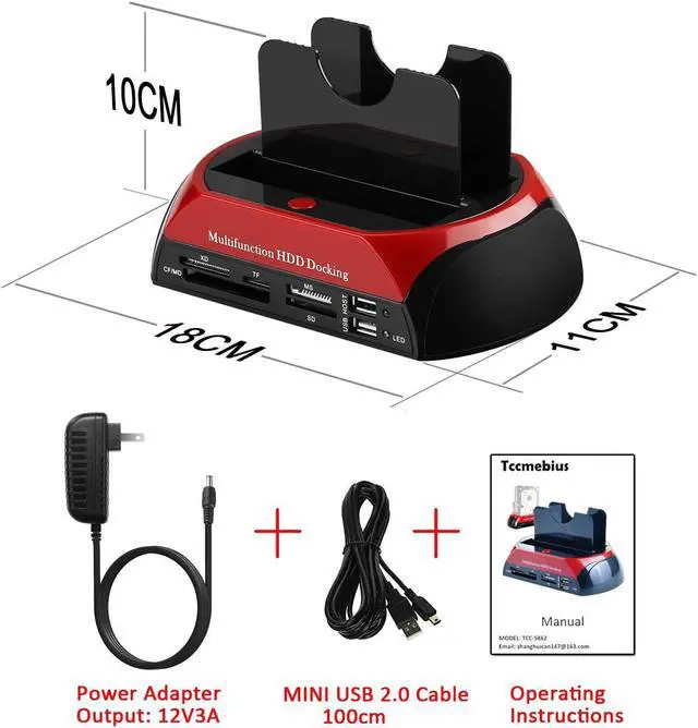 Alt view image 5 of 7 - Hard Drive Docking Station For SATA and IDE, USB to 2.5/3.5 Inch SATA IDE Dual bay External Enclosure, All in 1 Card Reader XD/TF/MS/CF/ SD card, USB Hub function. for 2.5" 3.5" IDE SATA I/II/III HDD