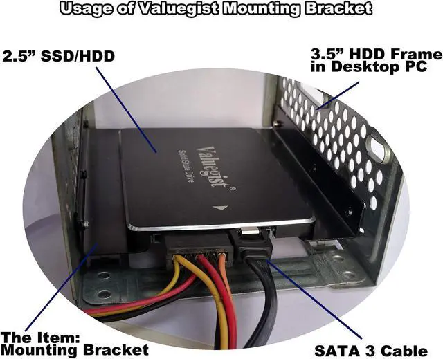 Alt view image 3 of 6 - SSD Mounting Bracket 2.5" to 3.5" Internal SSD/HDD Mounting with 1 PCS 15.7inch SATA III Cable,SSD Bracket SSD Tray Adapter 2.5" to 3.5" HDD SSD Hard Disk Drive Bays Holder Metal Mounting Bracke