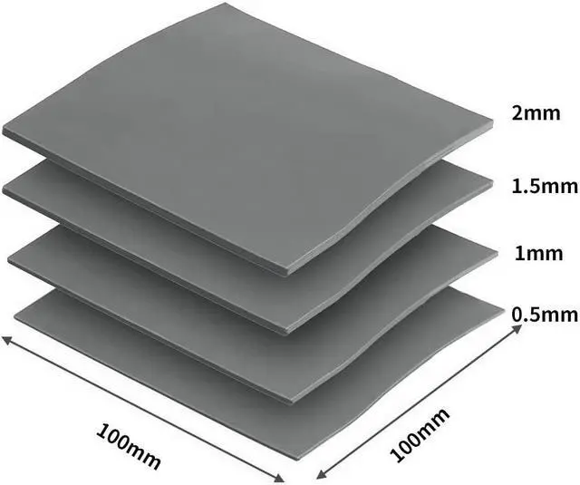 Main image of High Performance 4 Pack Thermal Pad, 100x100mm 0.5mm 1mm 1.5mm 2mm Highly Efficient Thermal Conductivity 6.0 W/mK,Heat Resistant Silicone Thermal Pads for Laptop Heatsink CPU GPU SSD LED Cooler,Gray