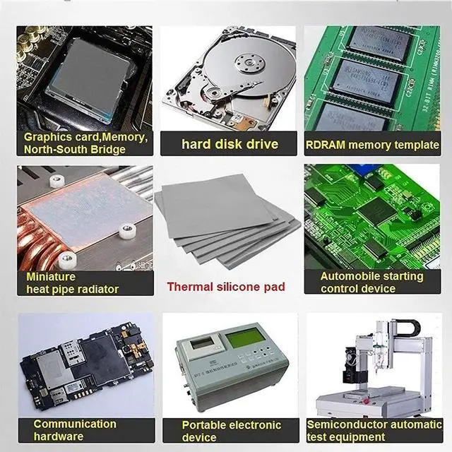 Alt view image 6 of 7 - High Performance 4 Pack Thermal Pad, 100x100mm 0.5mm 1mm 1.5mm 2mm Highly Efficient Thermal Conductivity 6.0 W/mK,Heat Resistant Silicone Thermal Pads for Laptop Heatsink CPU GPU SSD LED Cooler,Gray
