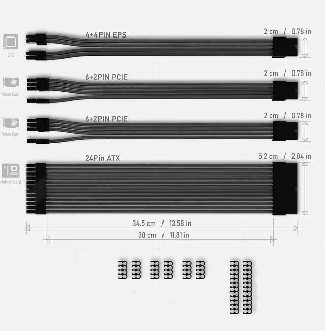Alt view image 4 of 7 - Bailink PSU Cable Extension ATX Sleeved Custom Mod GPU PC Power Supply Soft Nylon Braided with Comb Kit 24PIN/8PIN to 6+2Pin/ 8PIN to 4+4PIN-30CM 300MM - Black