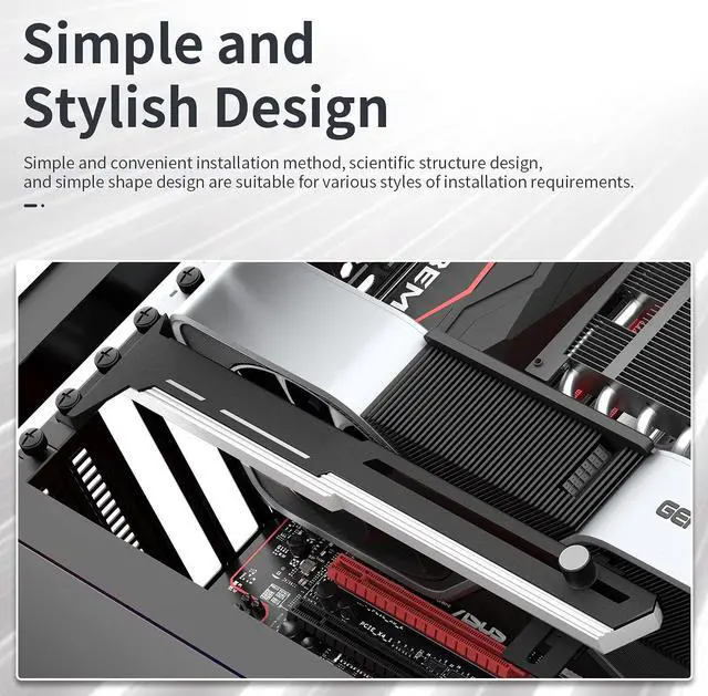 Alt view image 4 of 6 - Bailink Graphics Card GPU Brace Support Video Card Sag Holder/Holster Bracket,Adjustable Length and Height Support,Black and White