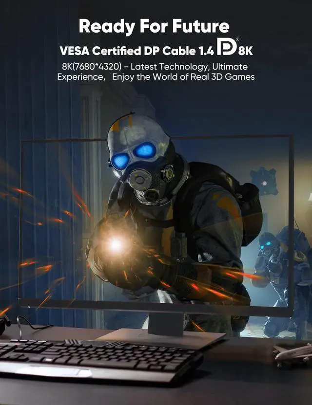 Alt view image 4 of 7 - Bailink 8K 4K DisplayPort Cable, 6.6ft DP Cable 1.4 [VESA Certified, 8K@60Hz, 4K@144Hz, 2K@165Hz], Bradied High Speed Display Port Cable 144Hz, for Gaming Monitor, HDR/FreeSync/G-Sync, Graphics Card