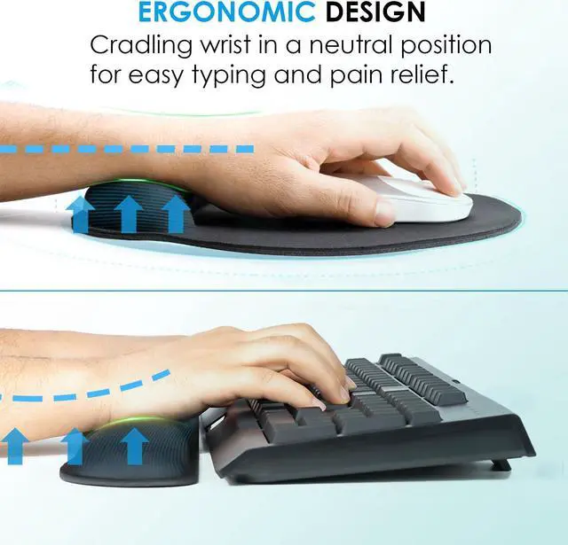 Alt view image 2 of 6 - Ergonomic Mouse Pad with Wrist Rest, Comfortable Keyboard Wrist Rest, Memory Foam Wrist Rest for Computer Keyboard, Mouse Pad Set for Easy Typing & Pain Relief for Office & Home, Black