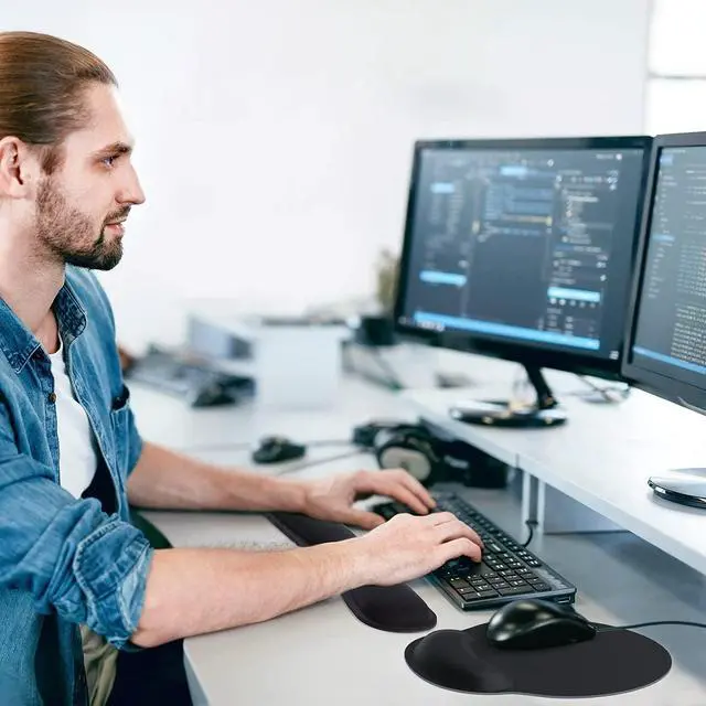 Alt view image 6 of 6 - Ergonomic Mouse Pad with Wrist Rest, Comfortable Keyboard Wrist Rest, Memory Foam Wrist Rest for Computer Keyboard, Mouse Pad Set for Easy Typing & Pain Relief for Office & Home, Black