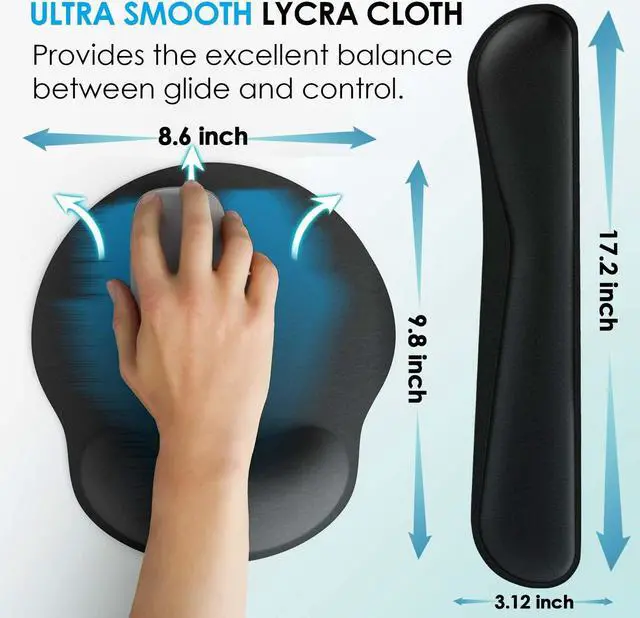 Alt view image 5 of 6 - Ergonomic Mouse Pad with Wrist Rest, Comfortable Keyboard Wrist Rest, Memory Foam Wrist Rest for Computer Keyboard, Mouse Pad Set for Easy Typing & Pain Relief for Office & Home, Black