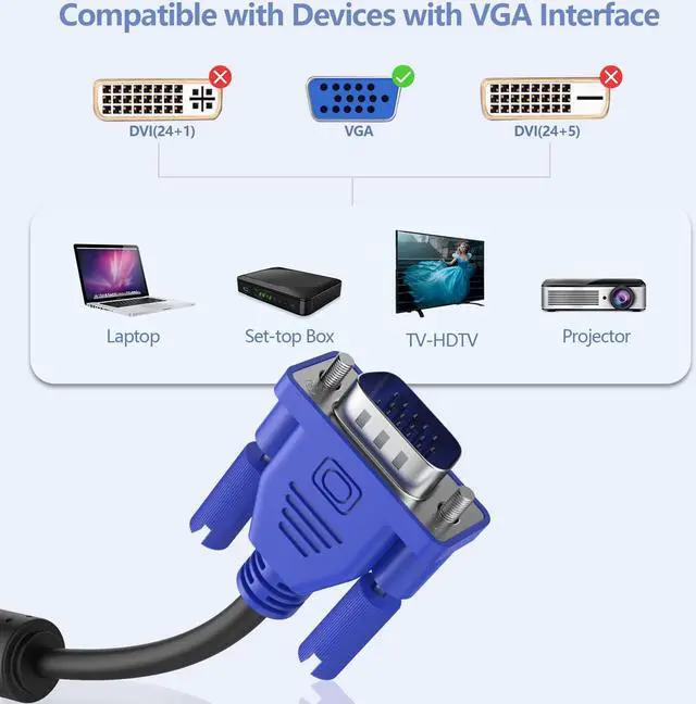 Alt view image 3 of 7 - Bailink VGA to VGA Video Cable 6 feet/1.8m, 15 pin 1080P Full HD Male to Male Monitor Cable for Computer PC Laptops TV Projectors to Monitor Screen Projector with VGA Plug Port