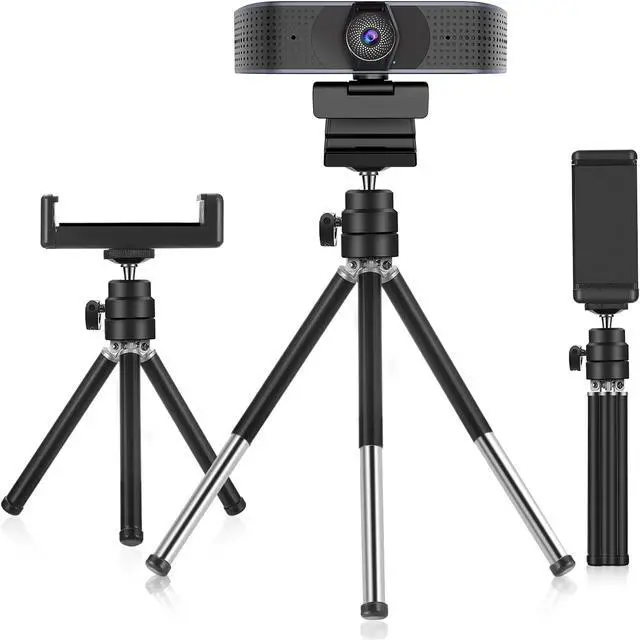 Main image of Lightweight Mini Webcam Tripod for Smartphone, Compatible with Logitech Webcam C920 C922 Small Camera Desk Tripod Mount Cell Phone Holder Table Stand (Black)