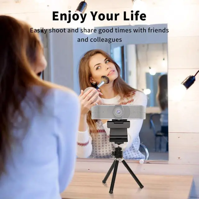 Alt view image 3 of 7 - Lightweight Mini Webcam Tripod for Smartphone, Compatible with Logitech Webcam C920 C922 Small Camera Desk Tripod Mount Cell Phone Holder Table Stand (Black)