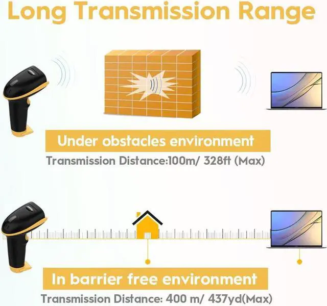 Alt view image 3 of 7 - Bailink Wireless Barcode Scanner 437yd Transmission Distance USB Cordless 1D Laser Automatic Barcode Reader Handhold Bar Code Scanner with USB Receiver for Store, Supermarket, Warehouse