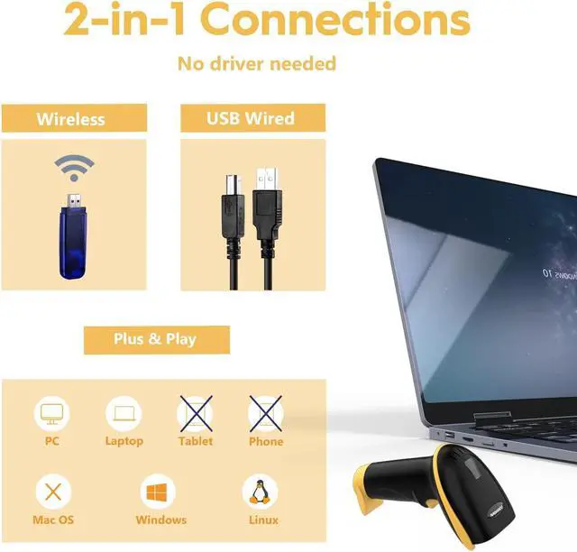 Alt view image 2 of 7 - Bailink Wireless Barcode Scanner 437yd Transmission Distance USB Cordless 1D Laser Automatic Barcode Reader Handhold Bar Code Scanner with USB Receiver for Store, Supermarket, Warehouse