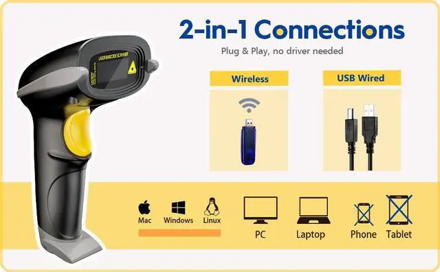 Alt view image 7 of 7 - Bailink Wireless Barcode Scanner 437yd Transmission Distance USB Cordless 1D Laser Automatic Barcode Reader Handhold Bar Code Scanner with USB Receiver for Store, Supermarket, Warehouse