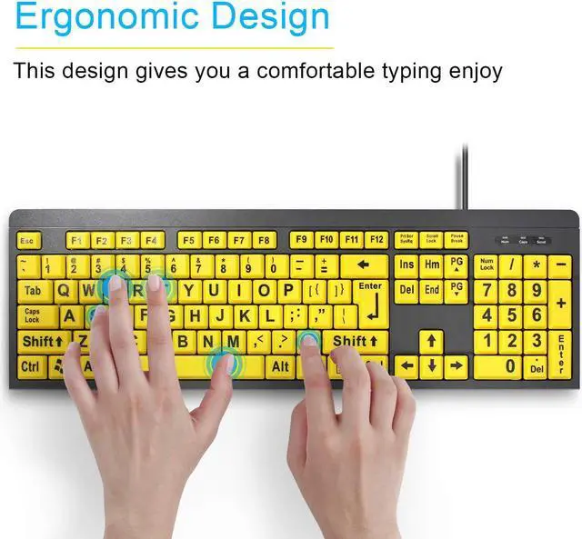 Alt view image 2 of 7 - Bailink Large Print Computer Keyboard, Wired USB High Contrast Keyboard with Oversized Print Letters for Visually Impaired Low Vision Individuals,Seniors, Students, Computer Beginners (Yellow+Black)
