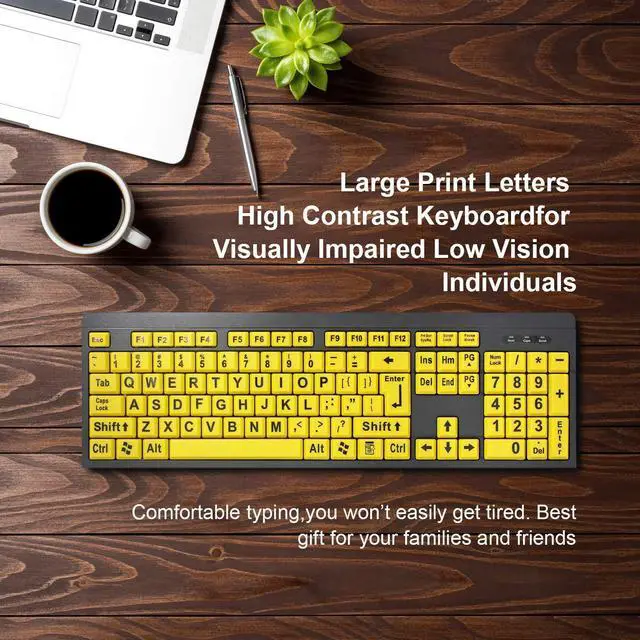Alt view image 6 of 7 - Bailink Large Print Computer Keyboard, Wired USB High Contrast Keyboard with Oversized Print Letters for Visually Impaired Low Vision Individuals,Seniors, Students, Computer Beginners (Yellow+Black)
