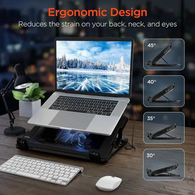 Alt view image 5 of 6 - Bailink Gaming Laptop Cooling Pad for 10-18 Inch, Laptop Cooling Pad Stand Built-in 140mm Big Fans with 5 Height Adjustable, Ergonomic Comfortability Notebook Riser all Laptops MacBook Pro Air & More